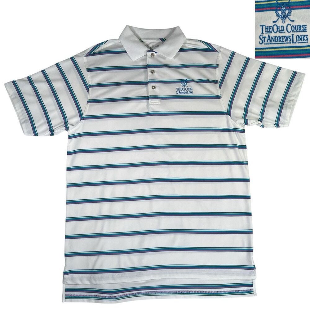 Bobby Jones The Old Course St Andrews Links Striped Golf Polo Shirt Men's Large